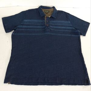 Eddie Bauer Colorblock Striped Polo Shirt Men Size L Heather Navy Blue Runs Big